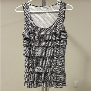 Liz Claiborne Women’s Black and White Ruffle Tank Top